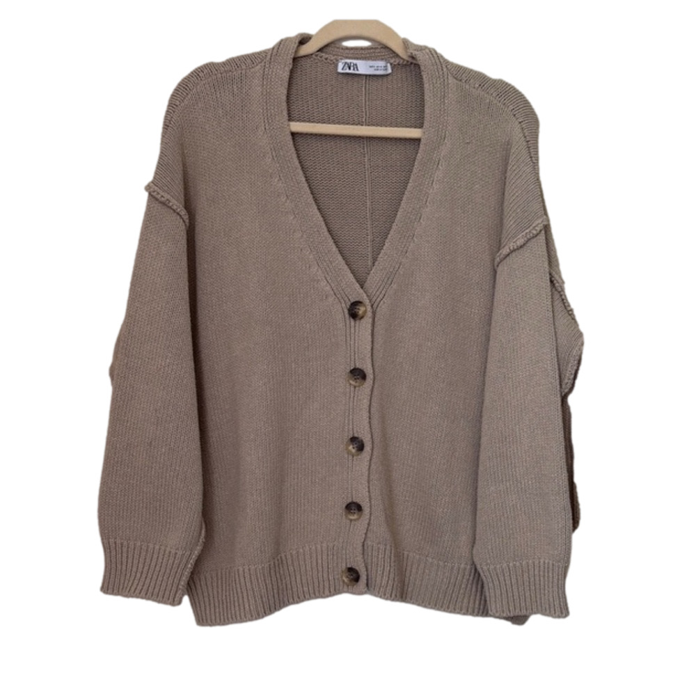 Zara Beige Knit Oversized Chunky Cardigan Medium